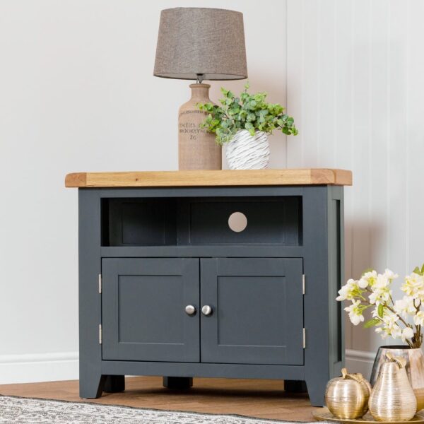 Hampshire Blue Painted Oak Corner TV Unit