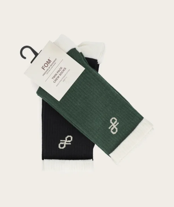 Socks FOM Crew Twin Pack - Khaki & Black (Size 7-11)