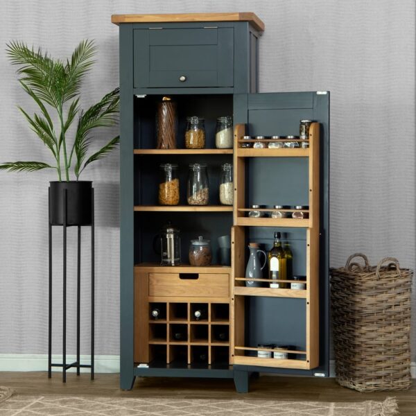 Hampshire Blue Painted Oak Slim Larder Cupboard