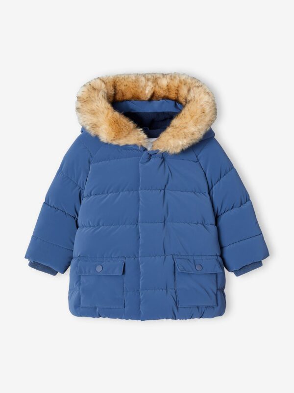 Lined Padded Jacket with Hood for Babies indigo