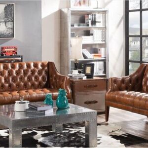 Louis Vintage Distressed Chesterfield Leather Sofa Suite