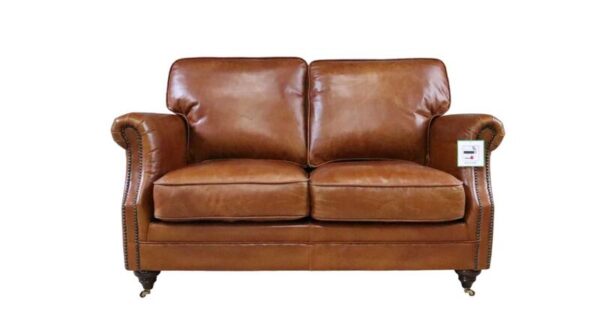 Luxury Vintage 2 Seater Settee Sofa Distressed Tan Real Leather