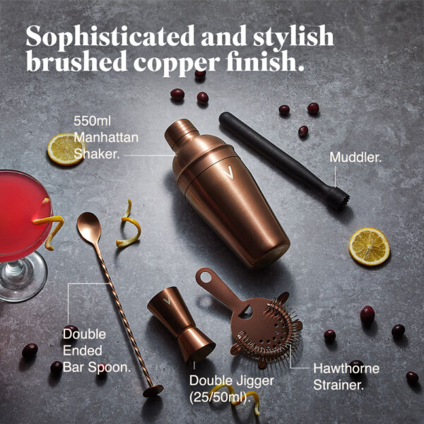 Manhattan Copper Cocktail Shaker Set 5pc - Image 2