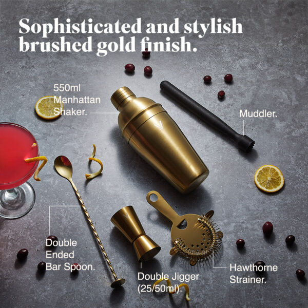 Manhattan Gold Cocktail Shaker Set 5pc - Image 2