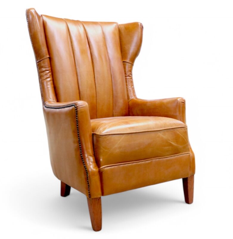 Manor Vintage Tan Leather Highback Armchair
