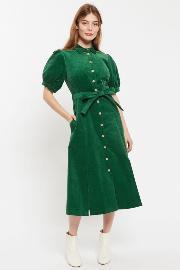 Mollie Baby Cord  Puff Sleeve Midi Shirtdress