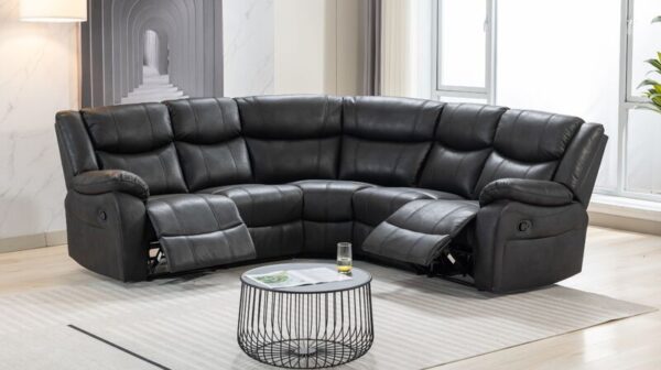 Monte Recliner Cinema Corner Sofa Suite Black Fabric 2+C+2