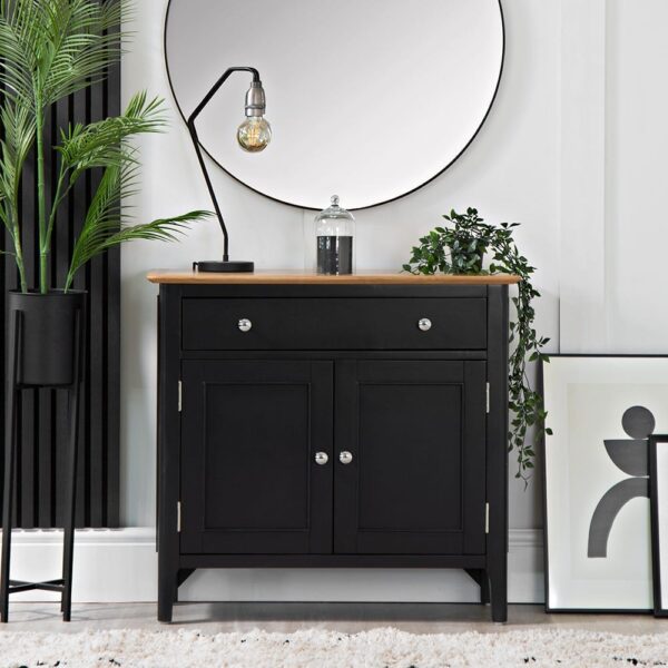 Bergen Black Painted Oak 2 Door 1 Drawer Mini Sideboard