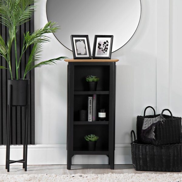 Bergen Black Painted Oak Small Narrow Bookcase