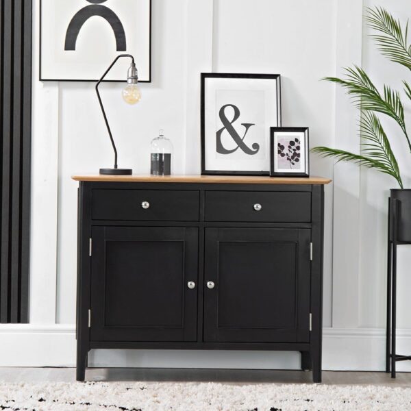 Bergen Black Painted Oak 2 Door 2 Drawer Small Sideboard