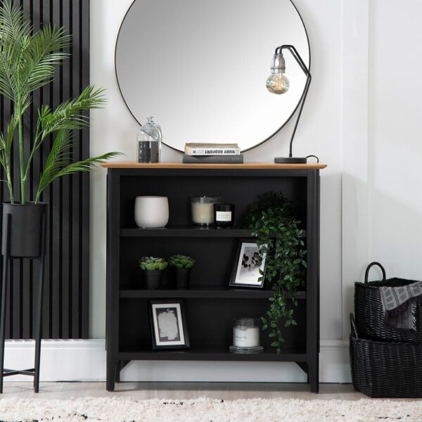 Bergen Black Painted Oak Small Wide Bookcase