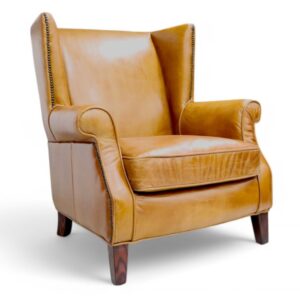 Oberon Vintage High Back Distressed Tan Leather Armchair