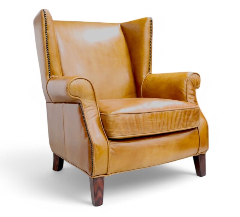 Oberon Vintage High Back Distressed Tan Leather Armchair
