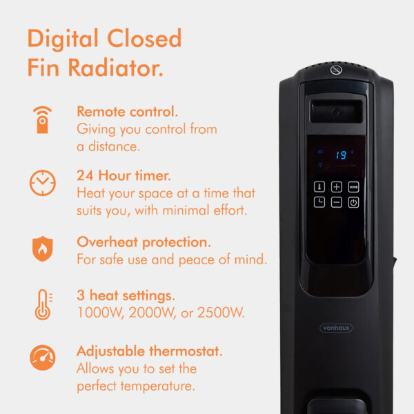 2500W Closed Fin Digital Oil Filled Radiator - Image 3