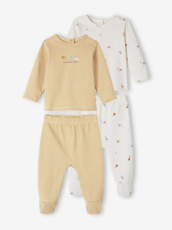 Pack of 2 Dinosaur Sleepsuits in Interlock Fabric for Babies terracotta