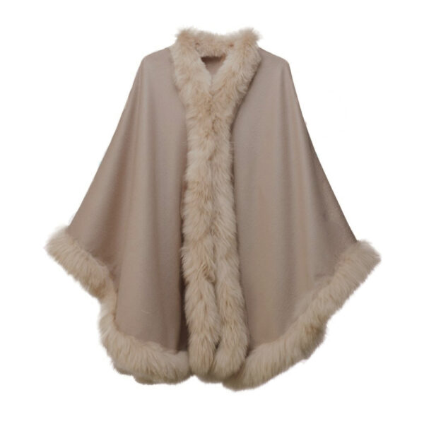 Pampeano Alpaca Fur Trimmed Cape - Dark Taupe