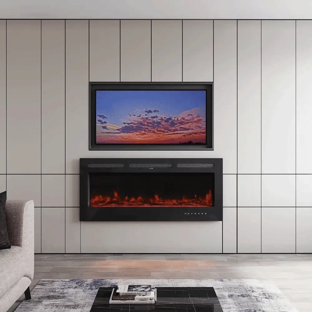 Insert/Wall Mounted Electric Fireplace Adjustable Flame with Remote