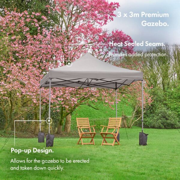 Premium Pop Up Gazebo – Grey 3m x 3m - Image 2