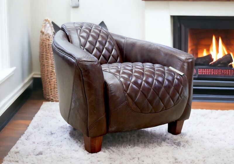 Quilted Vintage Brown Distressed Leather Tub Chair