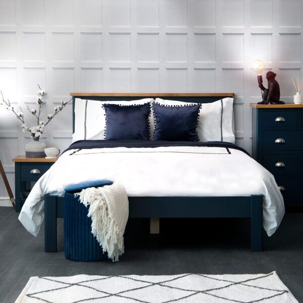 Rutland Blue Painted Oak Double Bed Frame