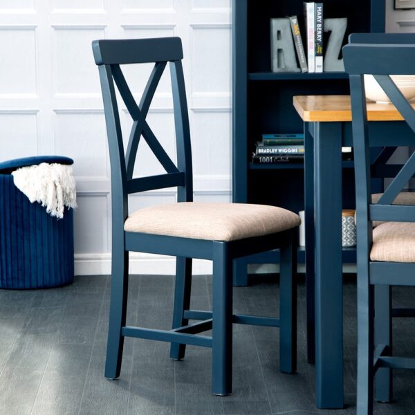 Rutland Blue Painted Oak Fabric Seat Dining Chair