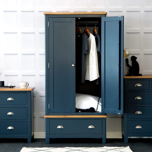 Rutland Blue Painted Oak 2 Door Wardrobe with Drawer