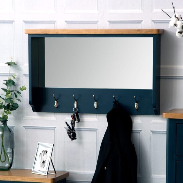 Rutland Blue Painted Oak Mirrored Coat Rack