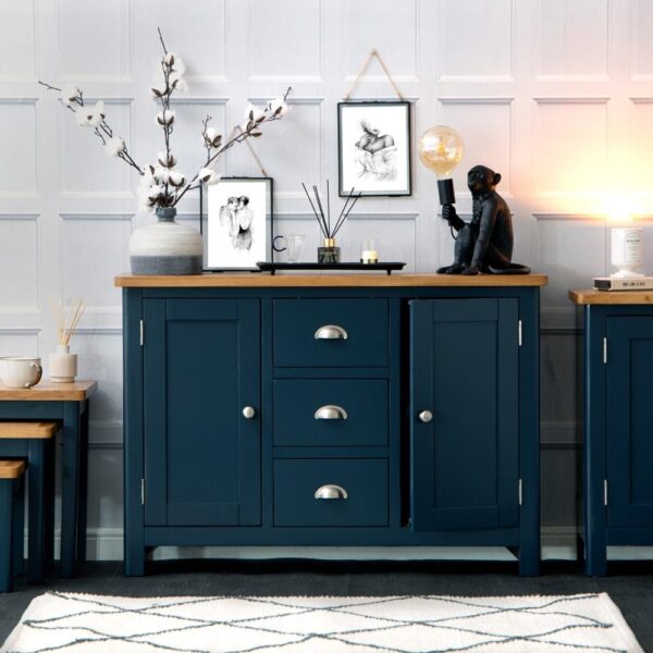 Rutland Blue Painted Oak 2 Door 3 Drawer Large Sideboard