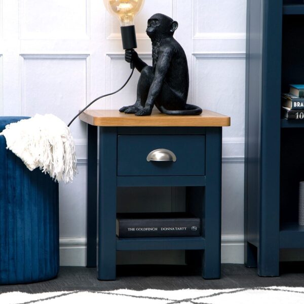 Rutland Blue Painted Oak Lamp Table with Drawer