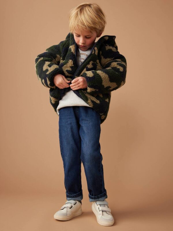 Reversible Hooded Jacket, Padded & in Sherpa, for Boys navy blue