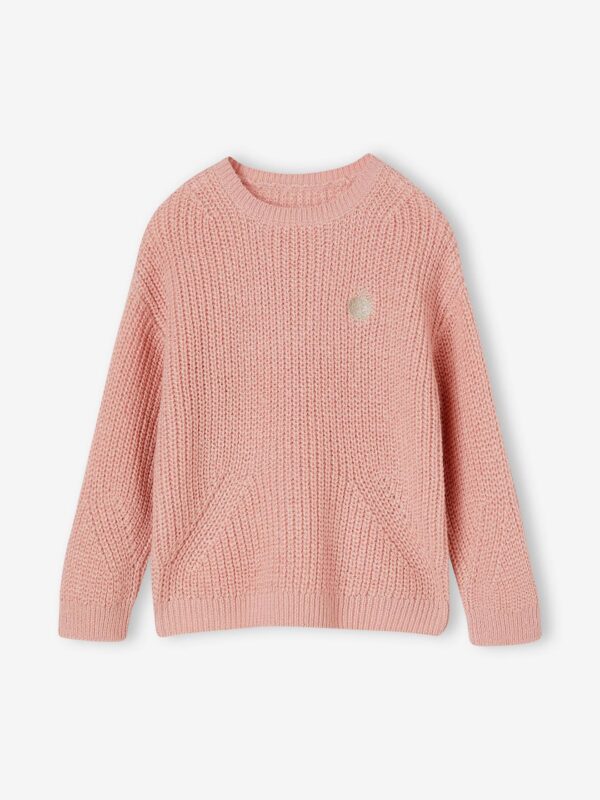 Rib Knit Jumper with Iridescent Patch, for Girls rosy