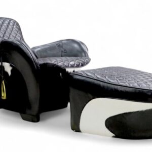 Rodeo Saddle Vintage Black Lounge Distressed Real Leather Chair With Footstool