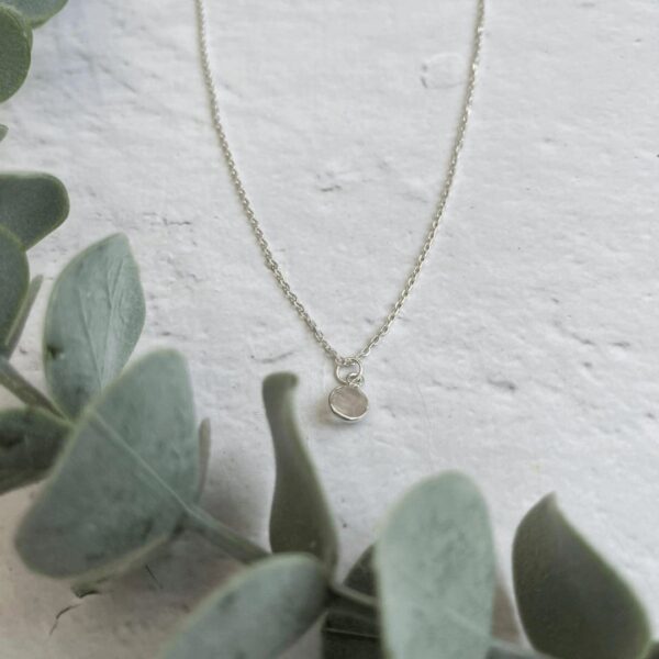 Rose Quartz Birthstone Necklace | Metal: Sterling Silver | Chain Style: Trace Chain | Chain Length: 18 Inch