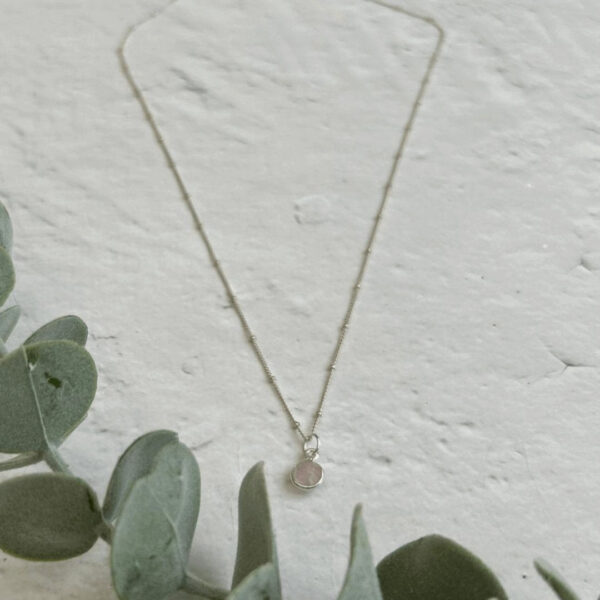 Rose Quartz Birthstone Necklace | Metal: Sterling Silver | Chain Style: Satellite Chain | Chain Length: 18 Inch