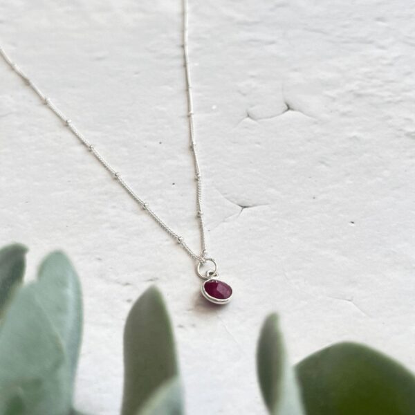 Ruby Birthstone Necklace | Metal: Sterling Silver | Necklace Length: 18 Inch