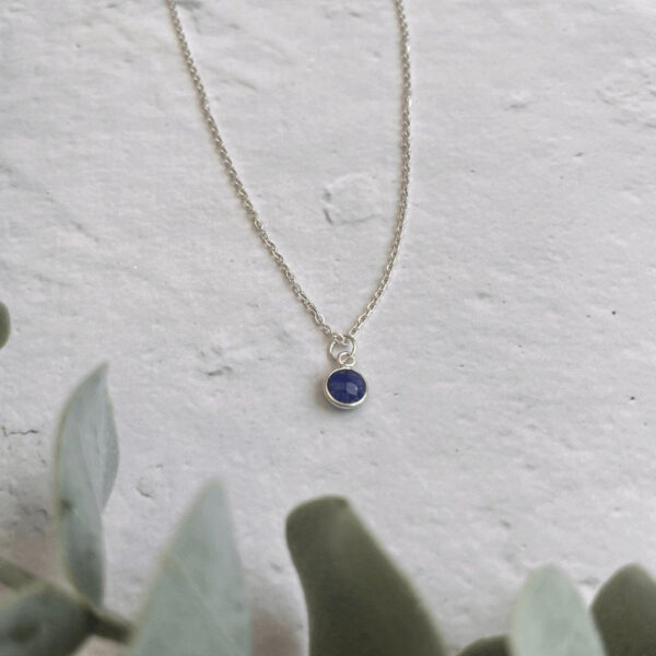 Sapphire Birthstone Necklace | Metal: Sterling Silver | Chain style: Satellite Chain | Size: 16 Inch