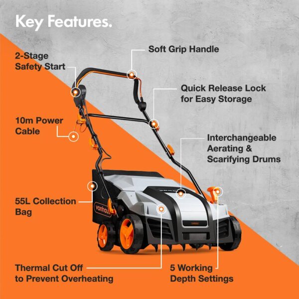 1800w 2 in 1 Electric Lawn Scarifier and Rake - Image 2