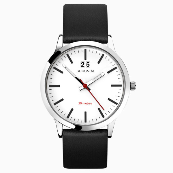 Sekonda Sekonda Nordic Men's Watch | Silver Case & Black Leather Strap with White Dial | 1939