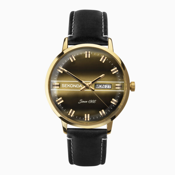 Sekonda Sekonda Originals Men's Watch | Gold Case & Black Leather Strap with Gold Dial | 1950