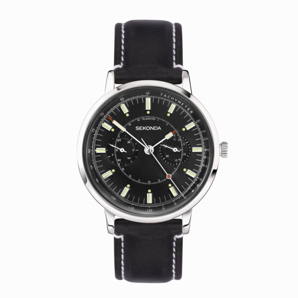 Sekonda Sekonda 1978 Men's Watch | Silver Case & Black Leather Strap with Black Dial | 30098