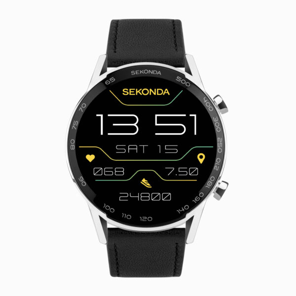 Sekonda Sekonda Active Plus Smart Watch | Silver Alloy Case & Black Leather Strap | 30178