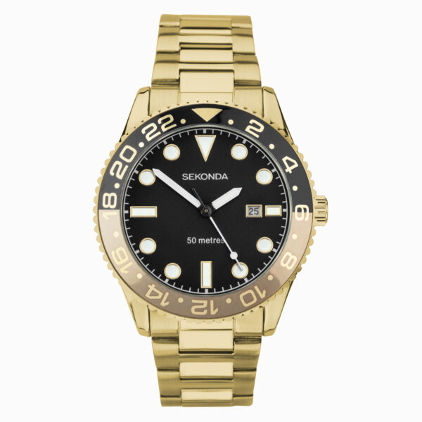 Sekonda Sekonda Ocean Men’s Watch | Gold Alloy Case & Stainless Steel Bracelet with Black Dial | 30198