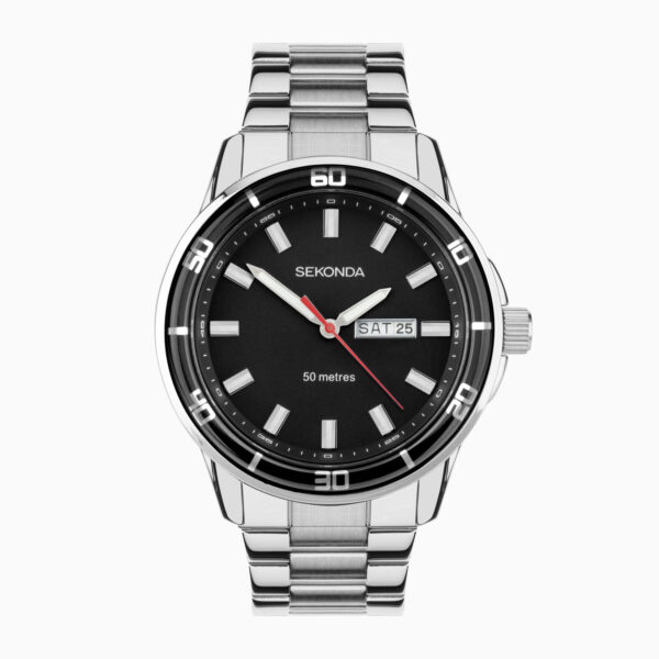 Sekonda Sekonda Midnight Men’s Watch | Silver Alloy Case & Stainless Steel Bracelet with Black Dial | 30204