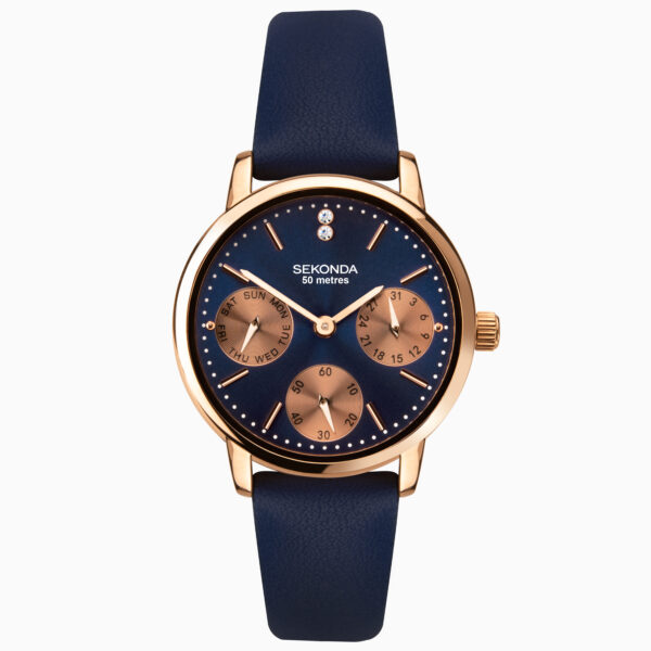 Sekonda Sekonda Classic Ladies Watch | Rose Gold Case & PU Strap with Blue Dial | 40304