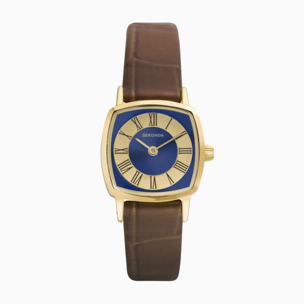 Sekonda Sekonda 1970s Ladies Watch | Gold Case & Brown Leather Strap with Blue Dial | 40377