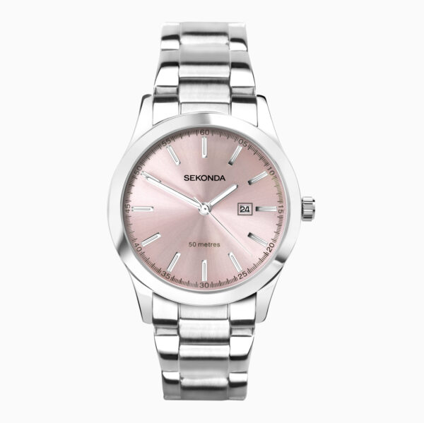 Sekonda Sekonda Taylor Ladies Watch | Silver Case & Stainless Steel Bracelet with Pale Pink Dial | 40398