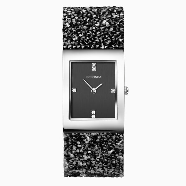 Sekonda Seksy Ladies Watch | Silver Brass Case & Bracelet with Black Dial | 40424