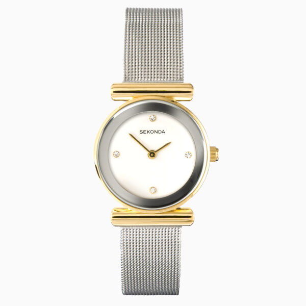 Sekonda Sekonda Ava Ladies Watch | Gold Alloy Case & Silver Stainless Steel Mesh Bracelet with White Dial | 4887