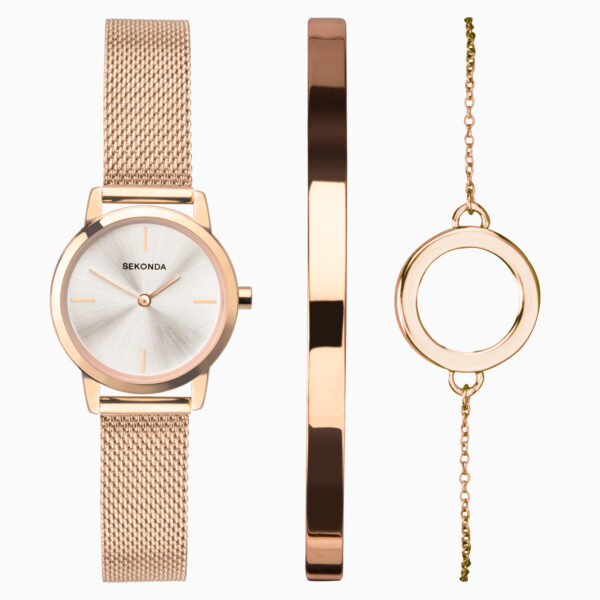 Sekonda Sekonda Ladies Gift Set Watch | Rose Gold Case & Stainless Steel Mesh Bracelet with Silver Dial | 49007