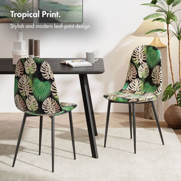 VonHaus Dining Chairs Set of 2 - Tropical Palm Leaf Print Kitchen Chairs with Black Metal Legs - Upholstered Cord Effect Pair of Chairs for Dining - Image 5